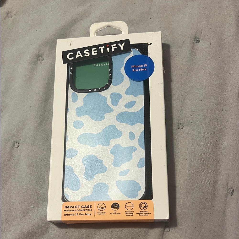 Casetify Blue and White Cow Print iPhone 15 Pro Max Case